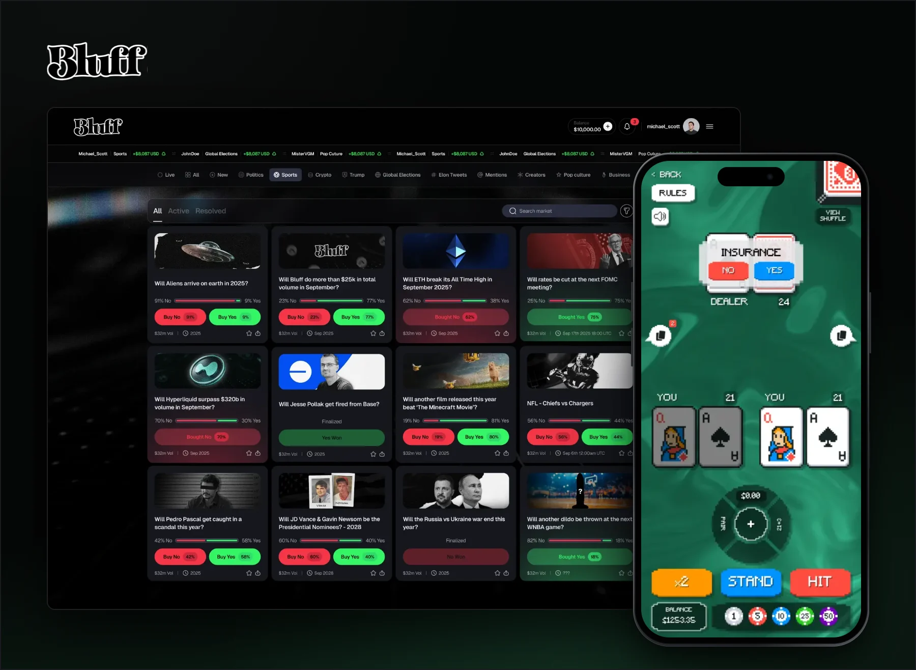 Bluff blackjack on desktop